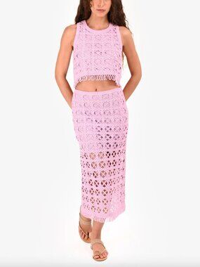 $790 Maje Lilac Crochet Madagascar Juliette Top Skirt 2-Piece Set size 0/2/34